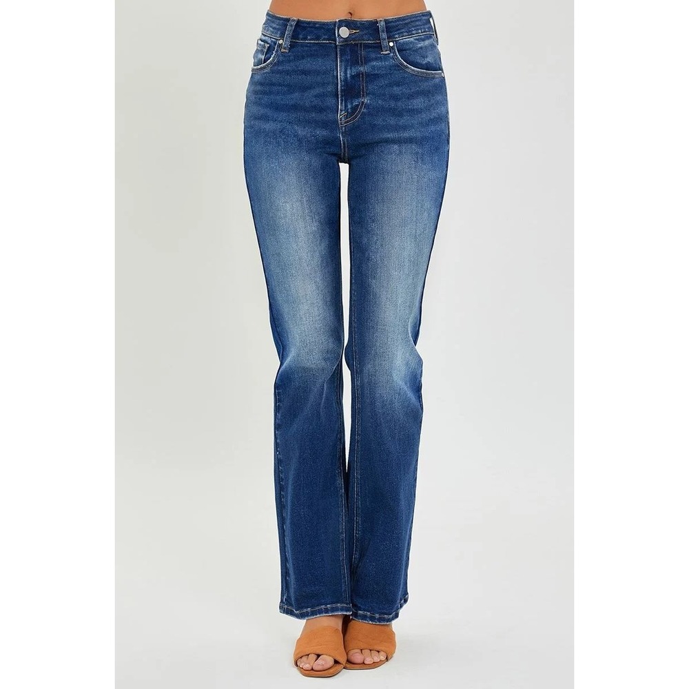 Risen Jeans Relaxed Bootcut Mid Rise Denim Womens 7/28 Blue Distressed Hem Boho
